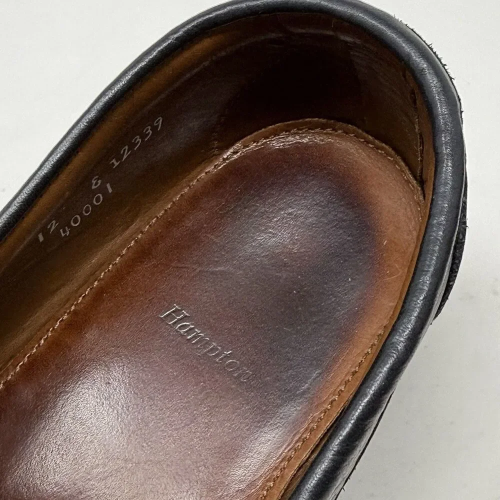 Allen Edmonds Hampton Penny Loafers Mens 12 E Wide Black Leather Lug Sole Casual